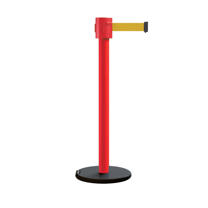 Retractable Belt Barrier Stanchion, Roller Base, Red Post, 35 ft Belt - Montour Line MSE760 - Crowd Control Warehouse