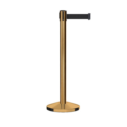 Retractable Belt Barrier Stanchion, Satin Brass Post, 9 Ft. Belt - CCW Series RBB - 100 - Crowd Control Warehouse