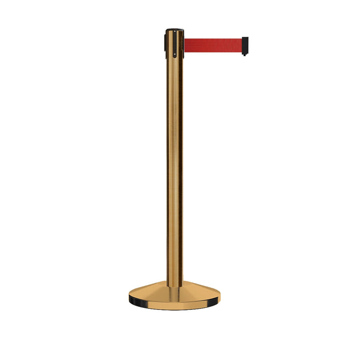 Retractable Belt Barrier Stanchion, Satin Brass Post, 9 Ft. Belt - CCW Series RBB - 100 - Crowd Control Warehouse