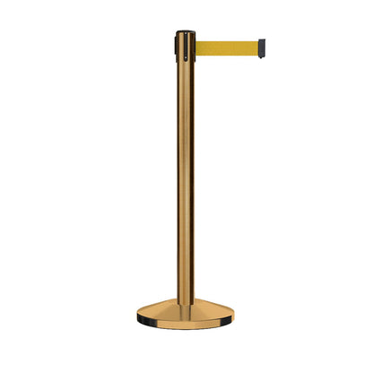 Retractable Belt Barrier Stanchion, Satin Brass Post, 9 Ft. Belt - CCW Series RBB - 100 - Crowd Control Warehouse