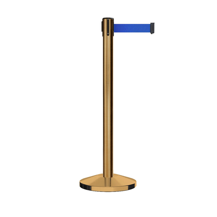 Retractable Belt Barrier Stanchion, Satin Brass Post, 9 Ft. Belt - CCW Series RBB - 100 - Crowd Control Warehouse