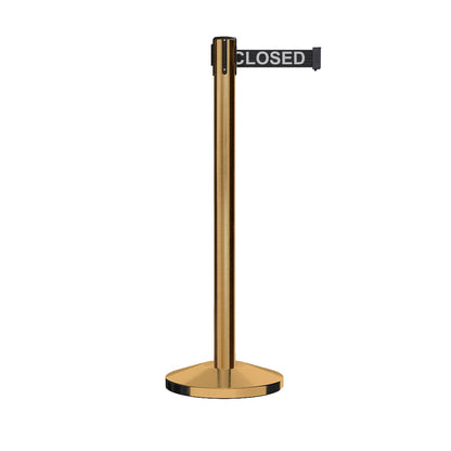 Retractable Belt Barrier Stanchion, Satin Brass Post, 9 Ft. Belt - CCW Series RBB - 100 - Crowd Control Warehouse