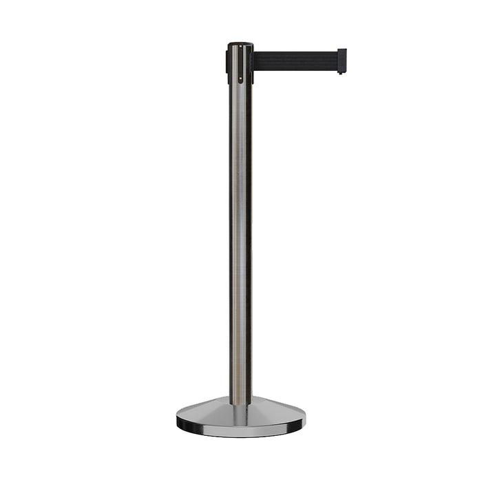 Retractable Belt Barrier Stanchion, Satin Stainless Steel Post, 9 Ft. Belt - CCW Series RBB - 100 - Crowd Control Warehouse