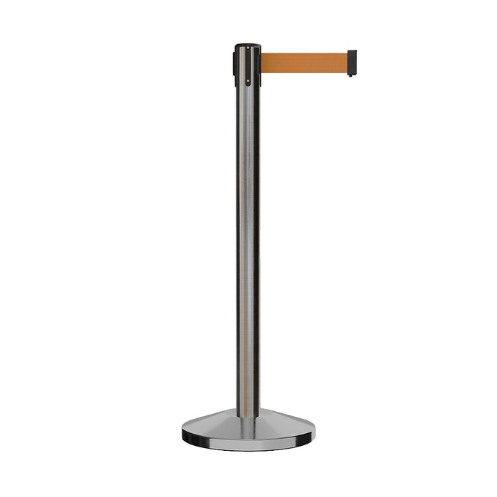 Retractable Belt Barrier Stanchion, Satin Stainless Steel Post, 9 Ft. Belt - CCW Series RBB - 100 - Crowd Control Warehouse