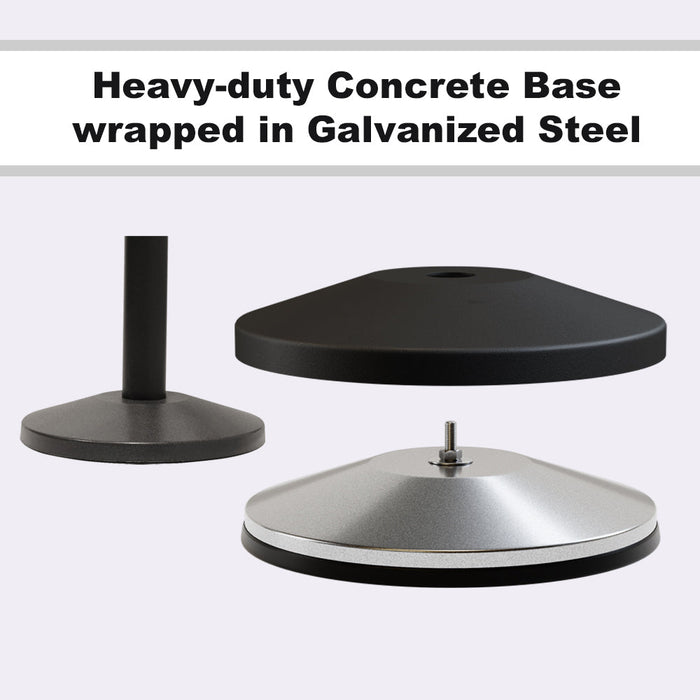 Retractable Belt Barrier Stanchion, Sloped Base, Black Powder Coated Post, 7.5 ft Belt - Montour Line M530 - Crowd Control Warehouse