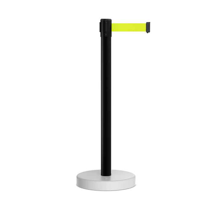Retractable Belt Barrier Stanchion, Water Fillable Base, Black PVC Plastic Post, 13 Ft Belt - Montour Line MH630 - Crowd Control Warehouse