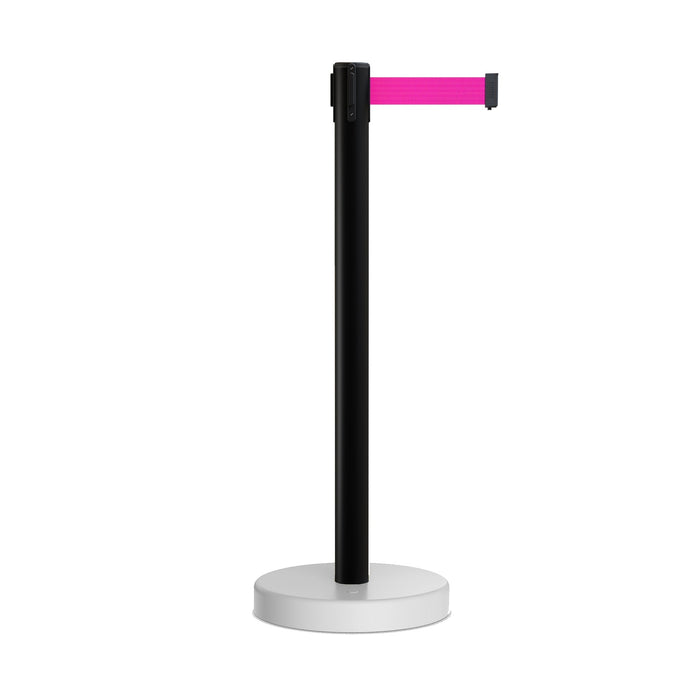 Retractable Belt Barrier Stanchion, Water Fillable Base, Black PVC Plastic Post, 13 Ft Belt - Montour Line MH630 - Crowd Control Warehouse