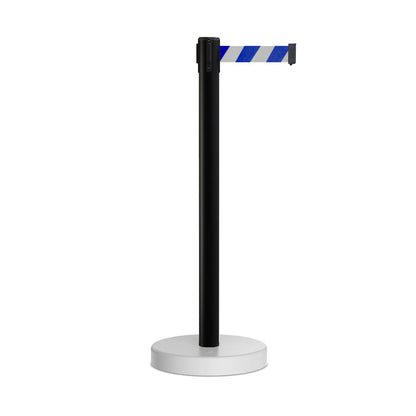Retractable Belt Barrier Stanchion, Water Fillable Base, Black PVC Plastic Post, 13 Ft Belt - Montour Line MH630 - Crowd Control Warehouse