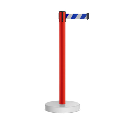 Retractable Belt Barrier Stanchion, Water Fillable Base, Red PVC Plastic Post, 13 Ft Belt - Montour Line MSH630 - Crowd Control Warehouse