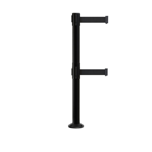 Retractable Dual Belt Barrier Safety Stanchion, Fixed Base, Black Post, 11 Ft. Belts - Montour Line MX630DF - Crowd Control Warehouse