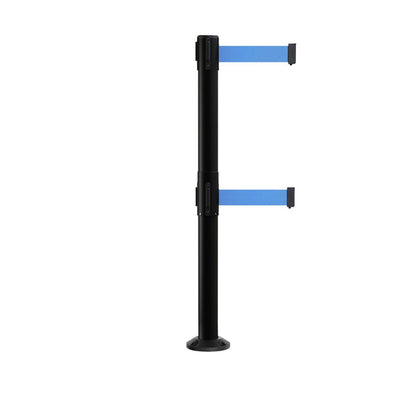 Retractable Dual Belt Barrier Safety Stanchion, Fixed Base, Black Post, 11 Ft. Belts - Montour Line MX630DF - Crowd Control Warehouse