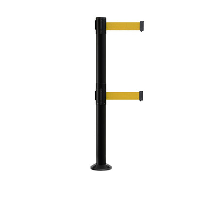 Retractable Dual Belt Barrier Safety Stanchion, Fixed Base, Black Post, 7.5 Ft. Belt - Montour Line MX630DF - Crowd Control Warehouse