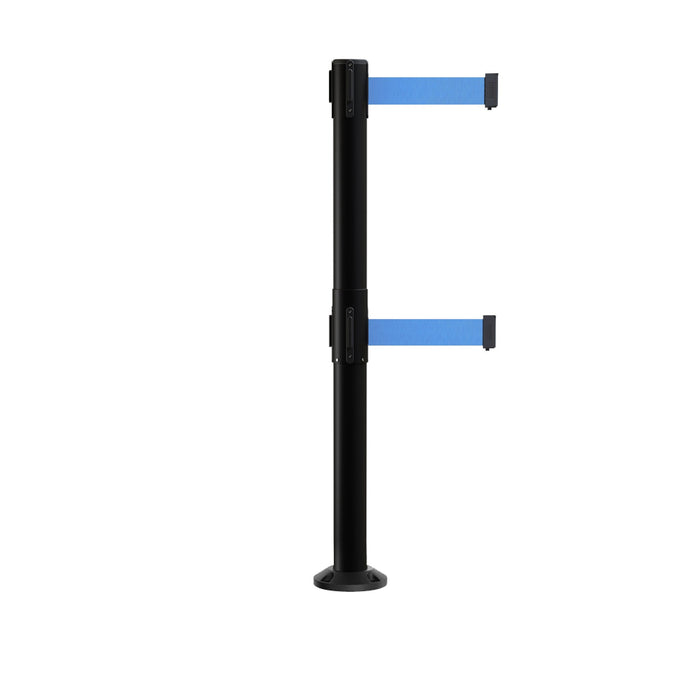 Retractable Dual Belt Barrier Safety Stanchion, Fixed Base, Black Post, 7.5 Ft. Belt - Montour Line MX630DF - Crowd Control Warehouse