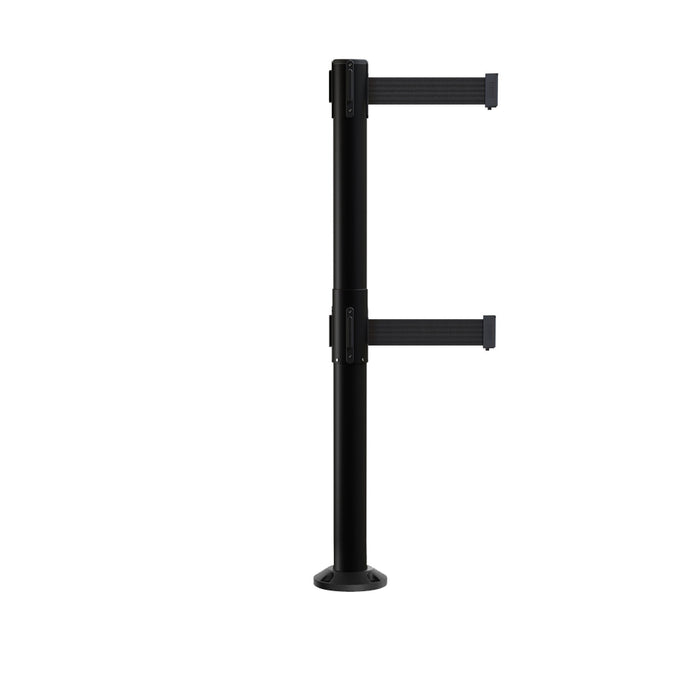 Retractable Dual Belt Barrier Safety Stanchion, Fixed Base, Black Post, 9 Ft. Belts - Montour Line MX630DF - Crowd Control Warehouse
