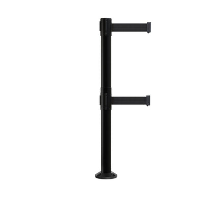 Retractable Dual Belt Barrier Safety Stanchion, Fixed Base, Black Post, 9 Ft. Belts - Montour Line MX630DF - Crowd Control Warehouse