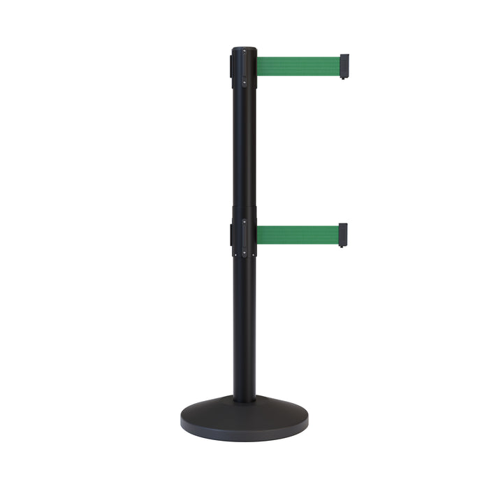 Retractable Dual Belt Barrier Stanchion, Black Post, 7.5 Ft. Belt - Montour Line MLine 630D