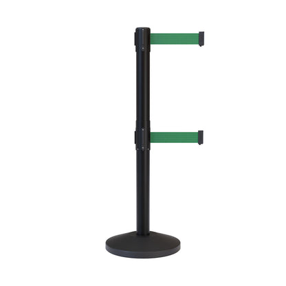 Retractable Dual Belt Barrier Stanchion, Black Post, 7.5 Ft. Belt - Montour Line MLine 630D