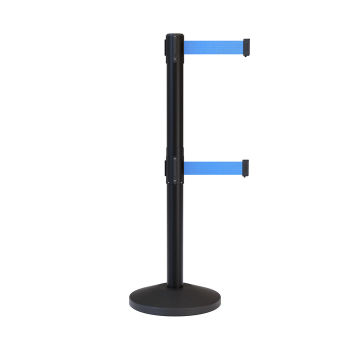 Retractable Dual Belt Barrier Stanchion, Black Post, 7.5 Ft. Belt - Montour Line MLine 630D