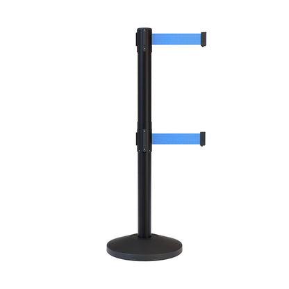Retractable Dual Belt Barrier Stanchion, Black Post, 7.5 Ft. Belt - Montour Line MLine 630D