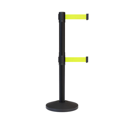 Retractable Dual Belt Barrier Stanchion, Black Post, 7.5 Ft. Belt - Montour Line MLine 630D