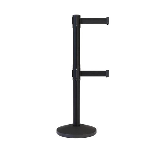 Retractable Dual Belt Barrier Stanchion, Black Post, 7.5 Ft. Belt - Montour Line MLine 630D - Crowd Control Warehouse