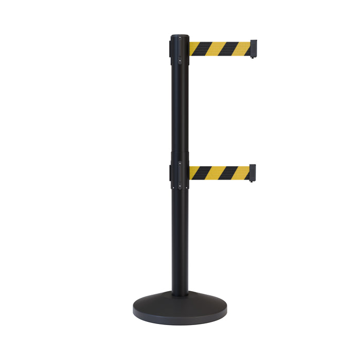 Retractable Dual Belt Barrier Stanchion, Black Post, 9 Ft. Belt - Montour Line MLine 630D