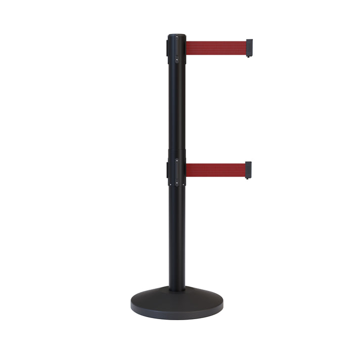 Retractable Dual Belt Barrier Stanchion, Black Post, 9 Ft. Belt - Montour Line MLine 630D