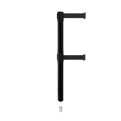 Retractable Dual Belt Barrier Stanchion, Mini Socket Base, Black Post, 13 ft Belt - Montour Line MX630DSK - Crowd Control Warehouse