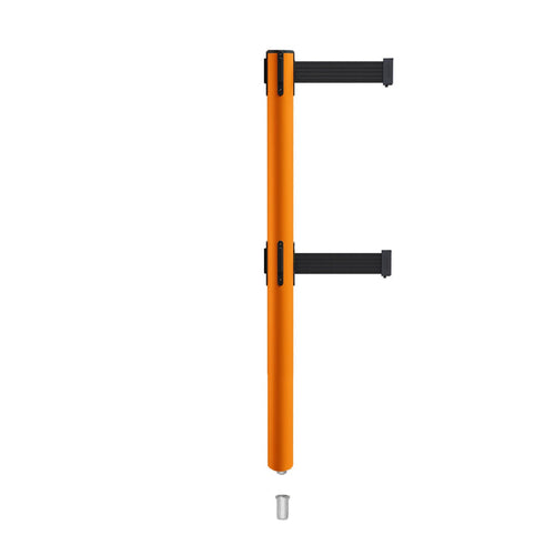 Retractable Dual Belt Barrier Stanchion, Mini Socket Base, Orange Post, 7.5 ft Belt - Montour Line MSX630DSK - Crowd Control Warehouse