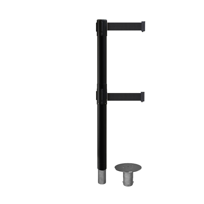 Retractable Dual Belt Barrier Stanchion, Removable Base, Black Post, 7.5 Ft. Belt - Montour Line MX630DR - Crowd Control Warehouse