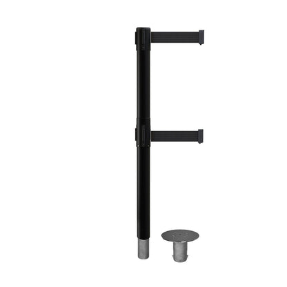Retractable Dual Belt Barrier Stanchion, Removable Base, Black Post, 7.5 Ft. Belt - Montour Line MX630DR - Crowd Control Warehouse
