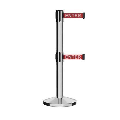 POLISHED STAINLESS STEEL / RED WITH "CAUTION - DO NOT ENTER" WHITE LETTERS