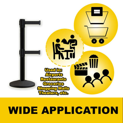 Retractable Dual Belt Barrier Stanchion, Sloped Base, 16 ft Belt - Montour Line M650D - Crowd Control Warehouse