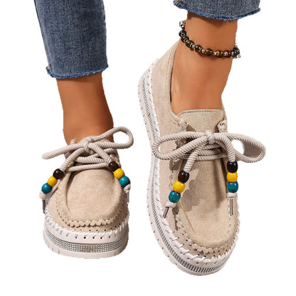 Retro Full-covered Thick-soled Women's Flats Soft-bottom Bean Shoes