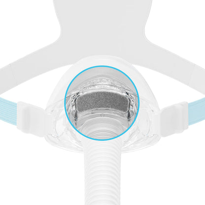 Close-up of a medical device with a focus on a valve, on a white background.