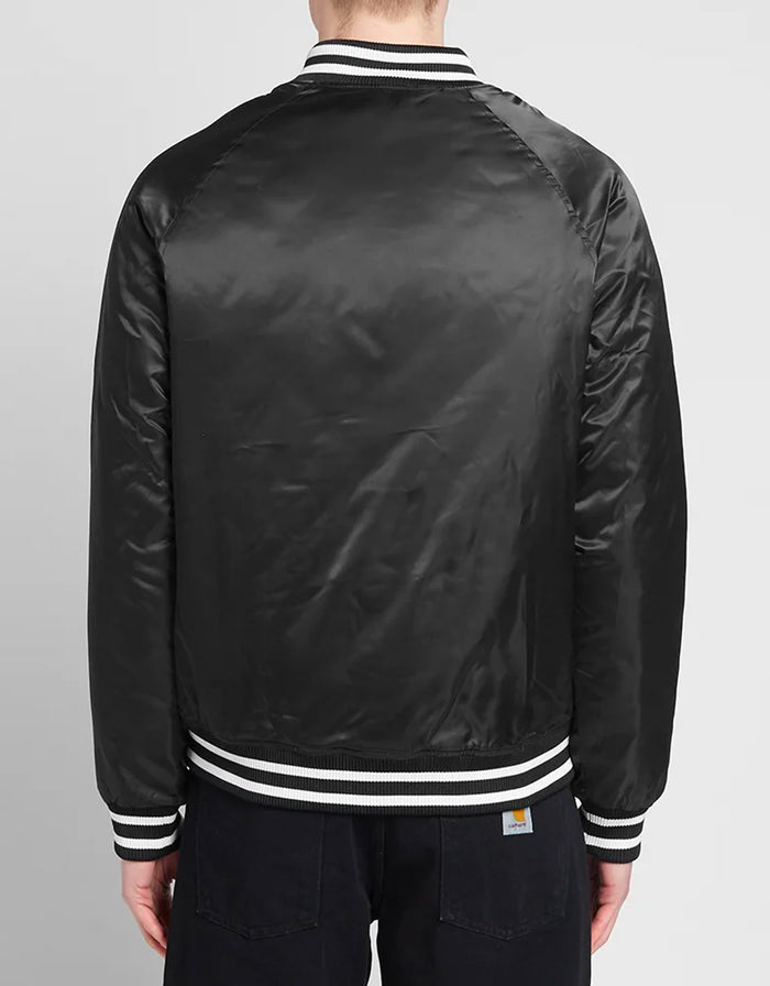 Reverse Weave Script Logo Satin Bomber Jacket Black