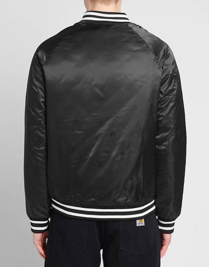 Reverse Weave Script Logo Satin Bomber Jacket Black