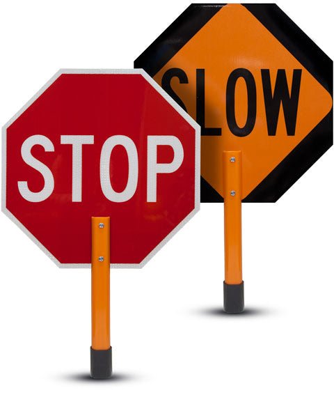 Rigid Stop/Slow Paddle Sign with Handle & Staff - Crowd Control Warehouse