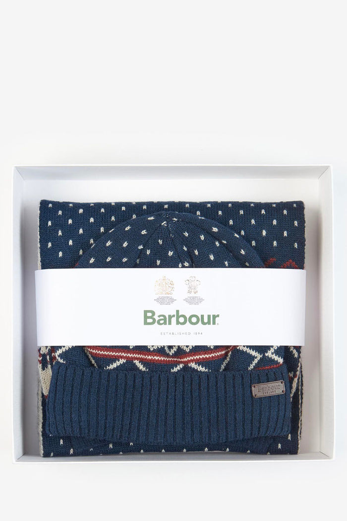 ROTHBURY FAIRSLE BEANIE & SCARF GIFT SET NAVY
