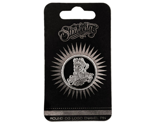 Suavecita OG Logo Silver Enamel Pin Front With Packaging