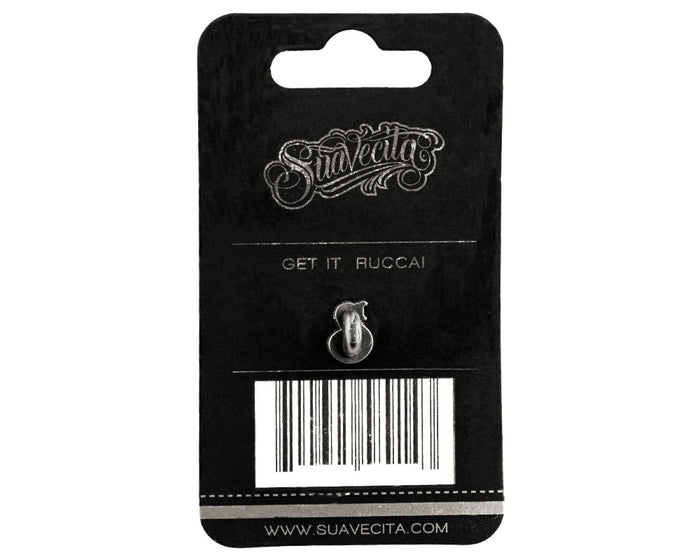 Suavecita OG Logo Silver Enamel Pin Back Packaging