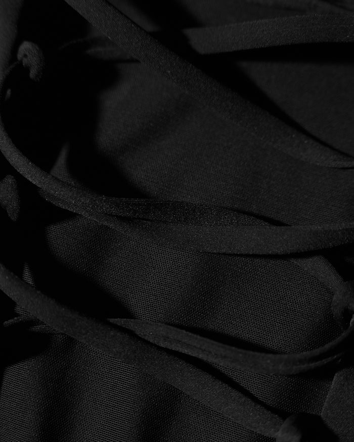 Close up of back lacing on Ruched Square Neck Tankini - Black/White