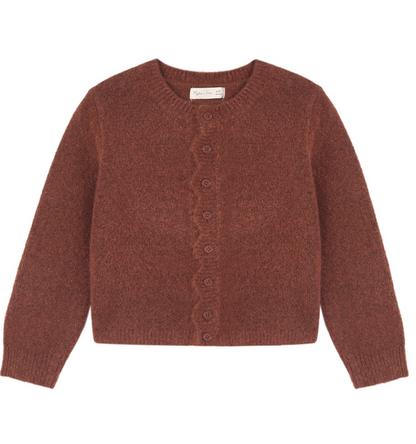 Rylee + Cru Scallop Cardigan in Brick