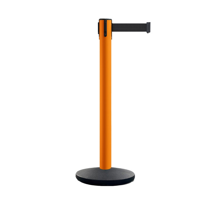 Safety Retractable Belt Barrier Stanchion, Heavy Duty Cast Iron Base, 14 ft Belt – Montour Line MSI650 - Crowd Control Warehouse