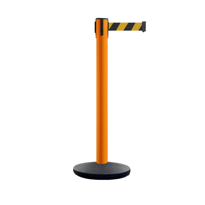 Safety Retractable Belt Barrier Stanchion, Heavy Duty Cast Iron Base, 16 ft Belt – Montour Line MSI650 - Crowd Control Warehouse