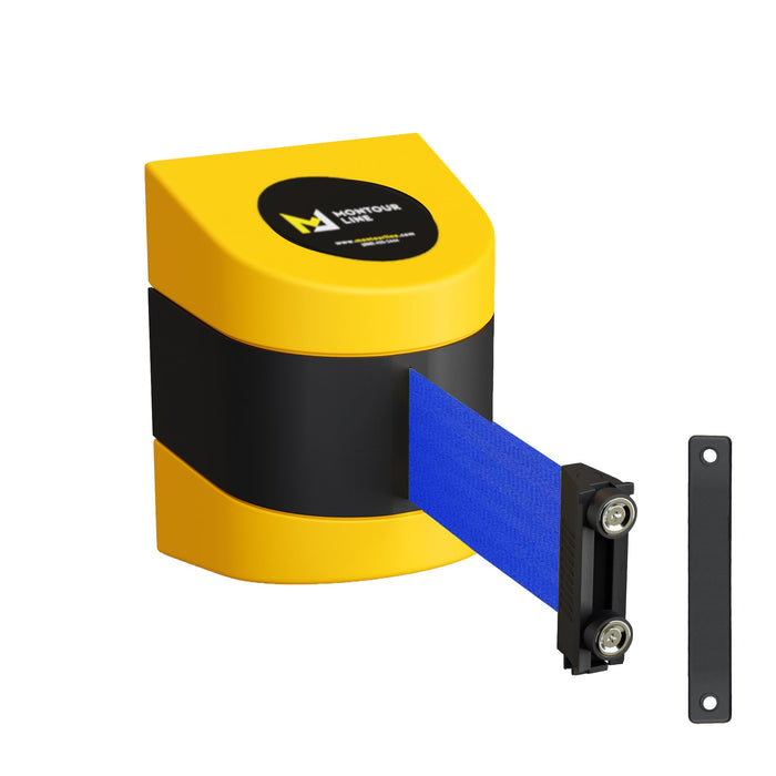Safety Wall Mount Belt Barrier, Fixed or Magnetic, 10 Ft. Belt - Montour Line WMX 140 - Crowd Control Warehouse