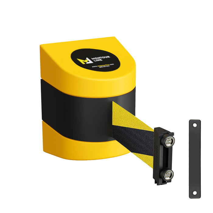 Safety Wall Mount Belt Barrier, Fixed or Magnetic, 10 Ft. Belt - Montour Line WMX 140 - Crowd Control Warehouse