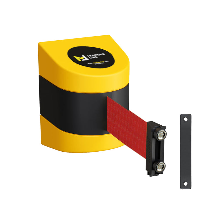 Safety Wall Mount Belt Barrier, Fixed or Magnetic, 10 Ft. Belt - Montour Line WMX 140 - Crowd Control Warehouse