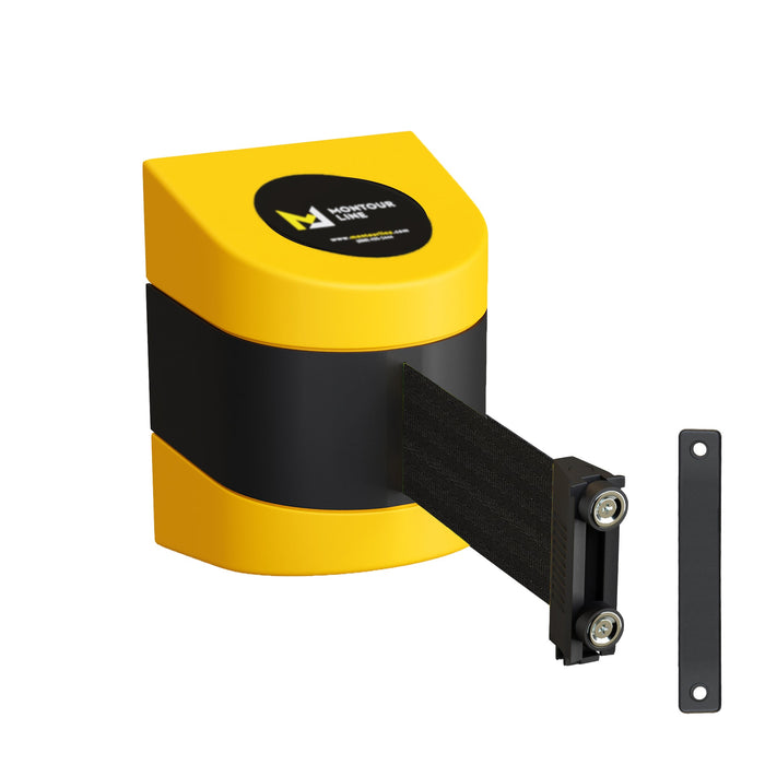 Safety Wall Mount Belt Barrier, Fixed or Magnetic, 13 Ft. Belt - Montour Line WMX 140 - Crowd Control Warehouse