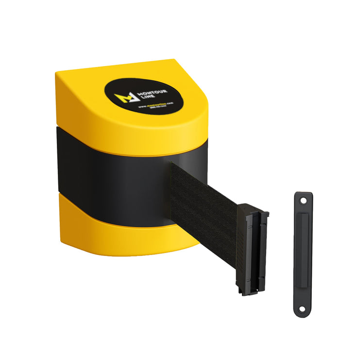 Safety Wall Mount Belt Barrier, Fixed or Magnetic, 15 Ft. Belt - Montour Line WMX 140 - Crowd Control Warehouse